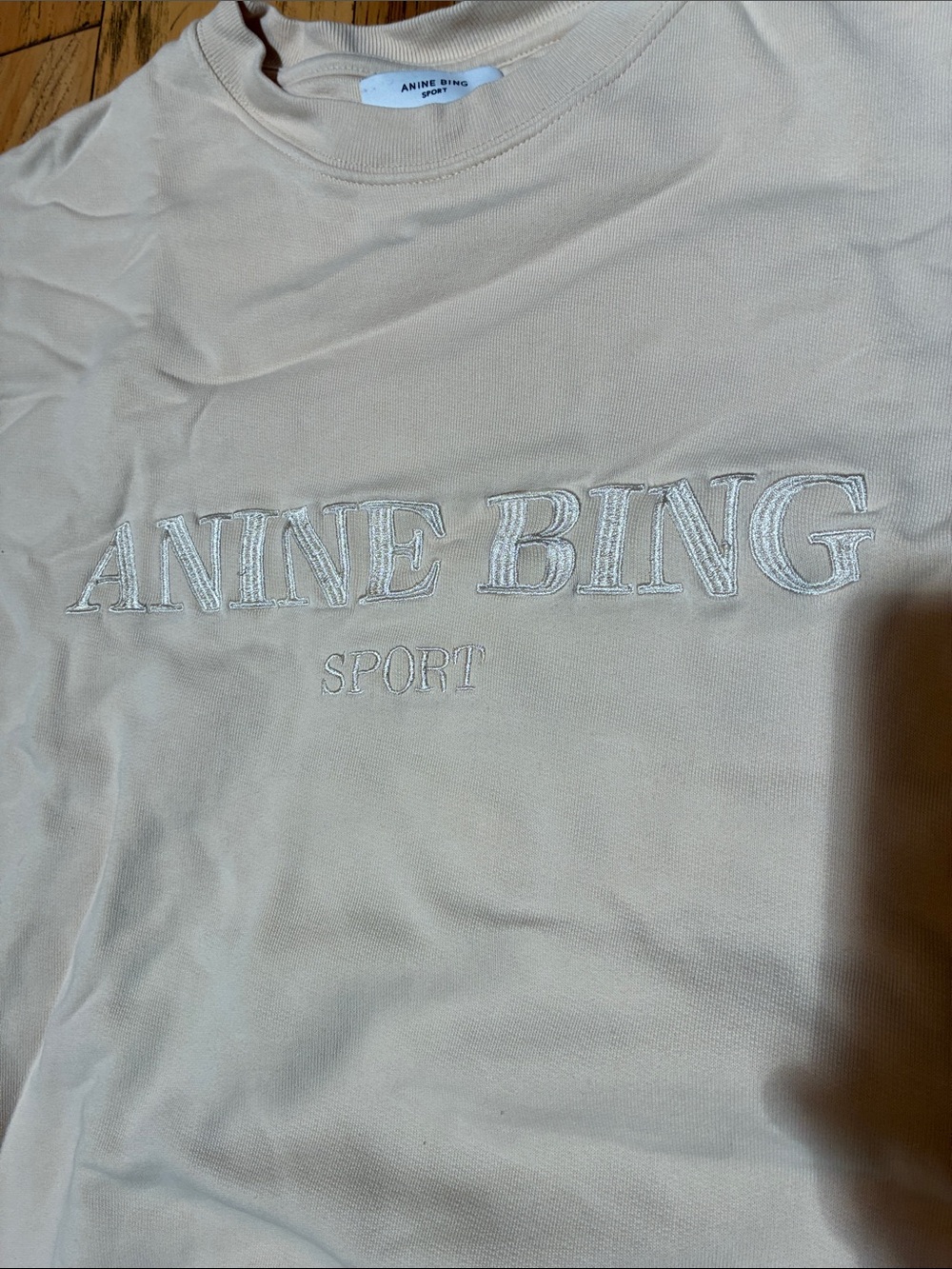 Anine Bing Men's Cream Crewneck Sweatshirt with Embroidered Logo - Picture 2 of 4